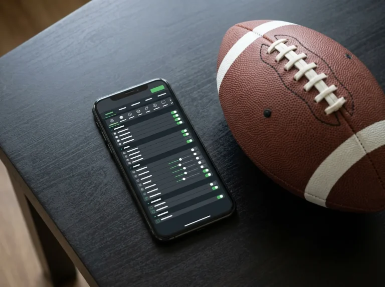 Close-up of a mobile phone screen showing an NFL bet builder interface with multiple selections