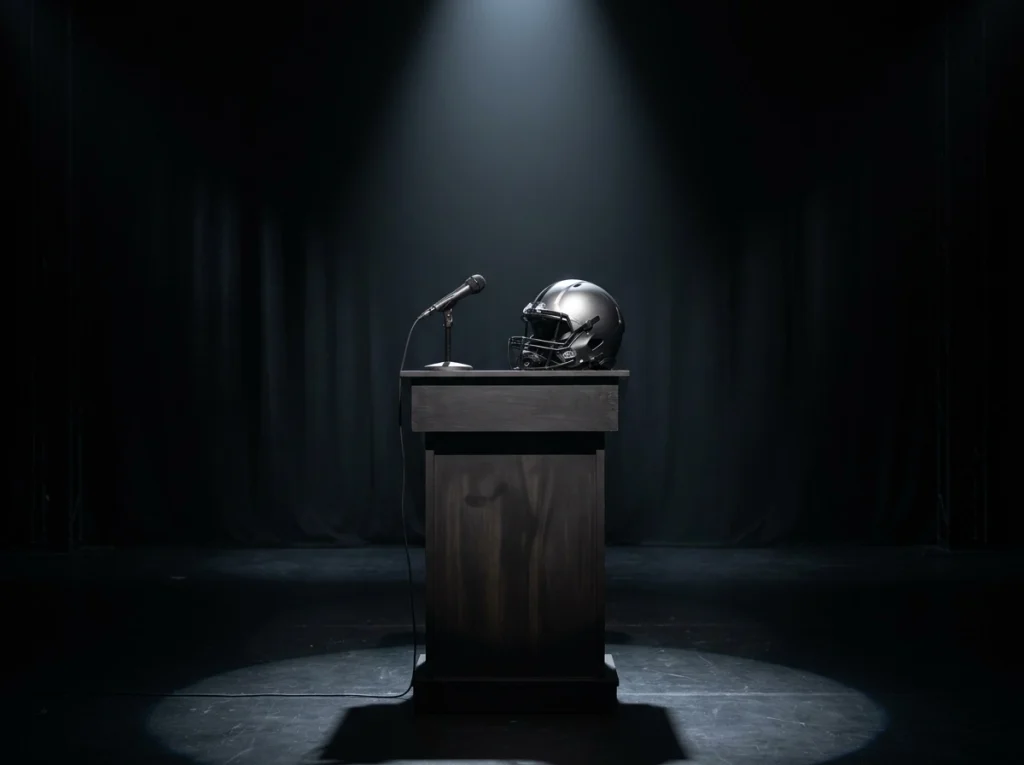 NFL Draft podium with team logos and a football helmet representing draft betting markets