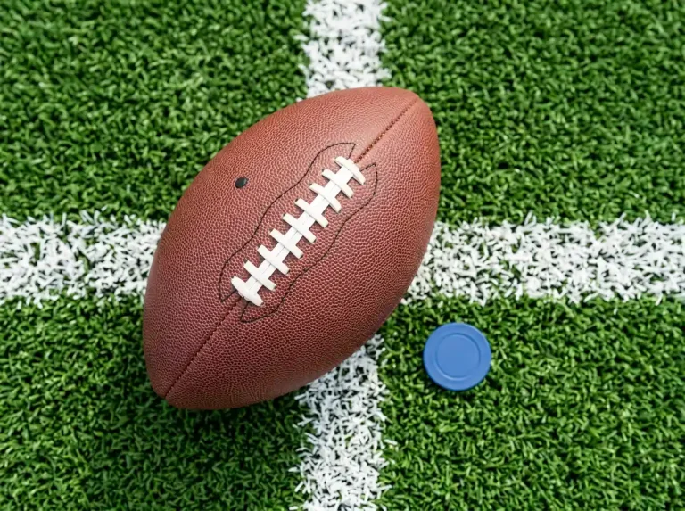 NFL football beside a free bet token on a green gridiron surface