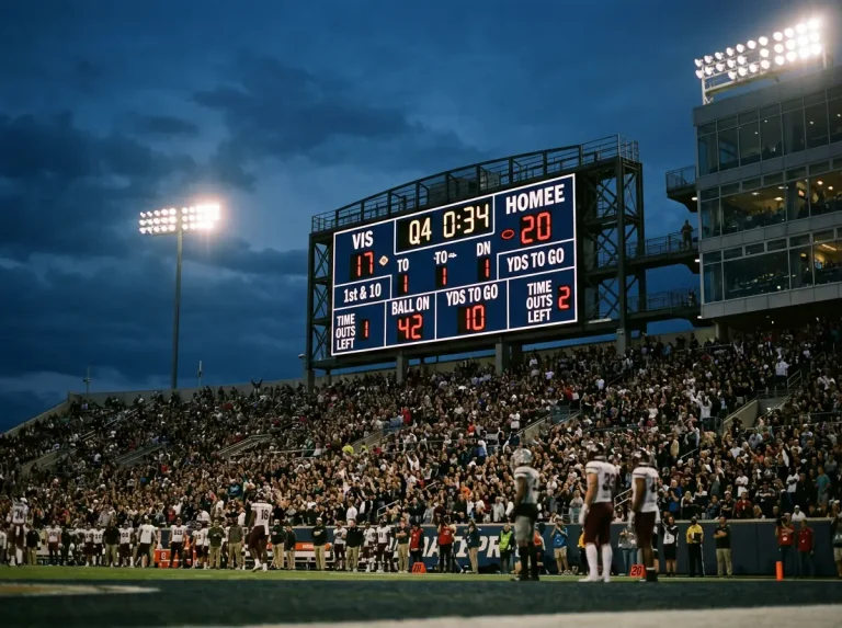 NFL scoreboard displaying combined points total for an over/under betting scenario