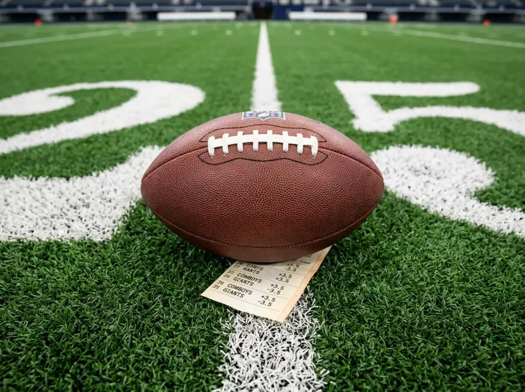 NFL point spread betting board with fractional and American odds for UK punters