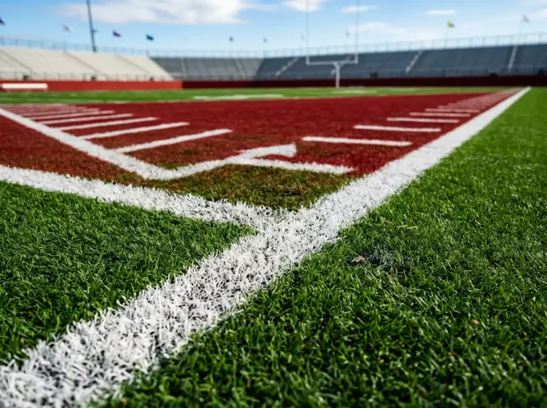 Close-up of an NFL end zone with the red zone marked for scoring efficiency analysis