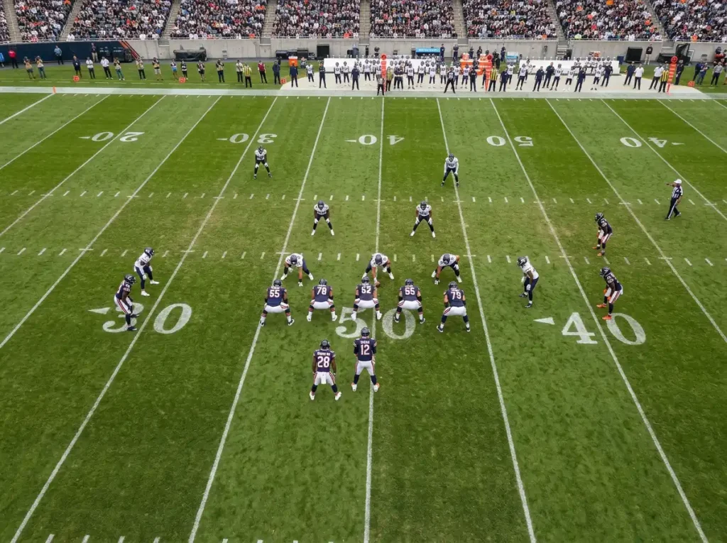 NFL game in progress with multiple stat categories overlaid representing same-game parlay selections